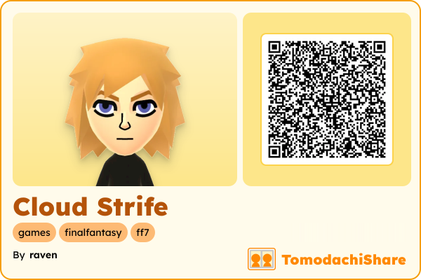 Cloud Strife, a male Mii  with tags: games, finalfantasy, ff7