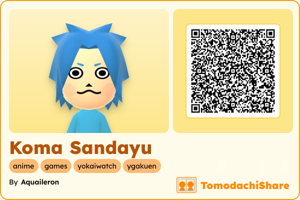 Koma Sandayu, a male Mii  with tags: anime, games, yokaiwatch, ygakuen