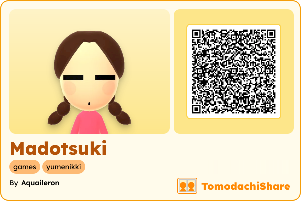 Madotsuki, a female Mii  with tags: games, yumenikki