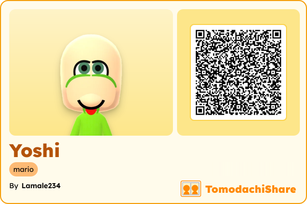 Yoshi, a male Mii  with tags: mario