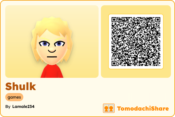 Shulk, a male Mii  with tags: games