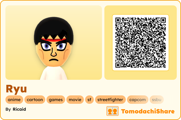 Ryu, a male Mii  with tags: anime, cartoon, games, movie, sf, streetfighter, capcom, ssbu