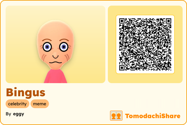 Bingus, a male Mii  with tags: celebrity, meme
