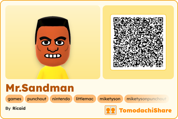 Mr.Sandman, a male Mii  with tags: games, punchout, nintendo, littlemac, miketyson, miketysonpunchout