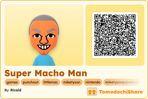 Super Macho Man, a male Mii  with tags: games, punchout, littlemac, miketyson, nintendo, miketysonpunckout