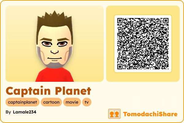 Captain Planet, a male Mii  with tags: captainplanet, cartoon, movie, tv