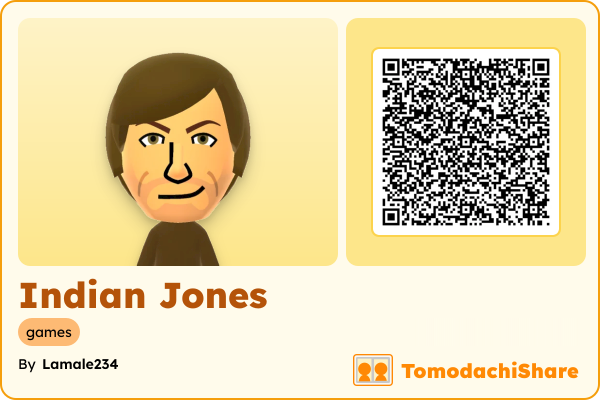 Indian Jones, a male Mii  with tags: games