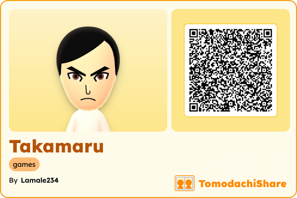 Takamaru, a male Mii  with tags: games
