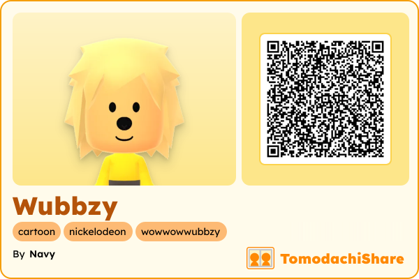 Wubbzy, a male Mii  with tags: cartoon, nickelodeon, wowwowwubbzy