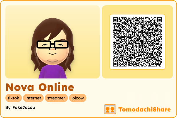 Nova Online, a male Mii  with tags: tiktok, internet, streamer, lolcow