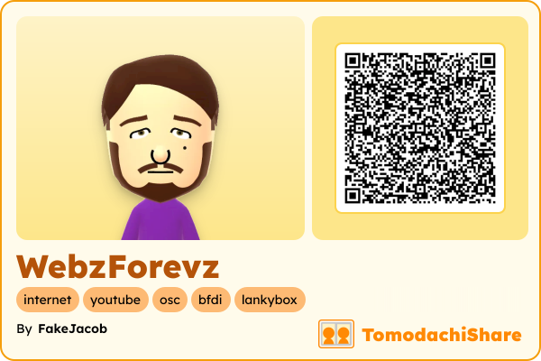 WebzForevz, a male Mii  with tags: internet, youtube, osc, bfdi, lankybox