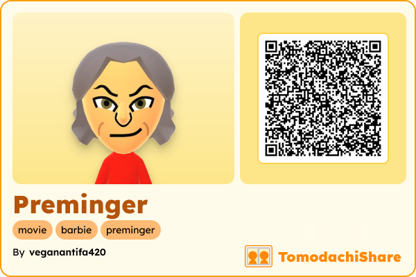 Preminger, a male Mii  with tags: movie, barbie, preminger