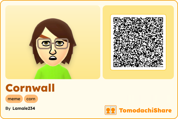 Cornwall, a male Mii  with tags: meme, corn