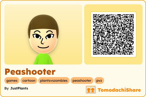 Peashooter, a male Mii  with tags: games, cartoon, plantsvszombies, peashooter, pvz