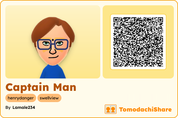 Captain Man, a male Mii  with tags: henrydanger, swellview