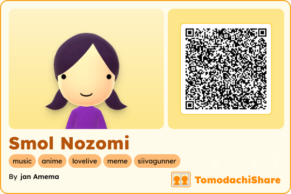 Smol Nozomi, a female Mii  with tags: music, anime, lovelive, meme, siivagunner