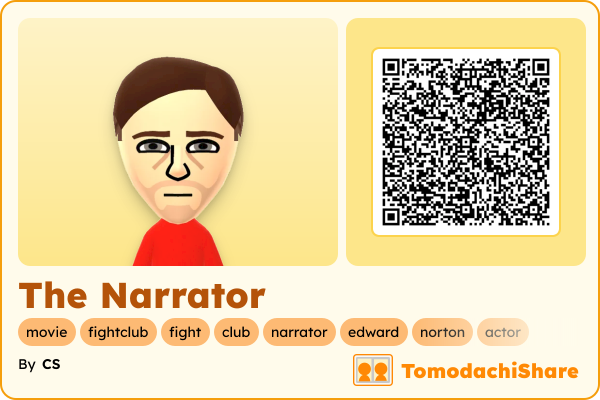 The Narrator, a male Mii  with tags: movie, fightclub, fight, club, narrator, edward, norton, actor