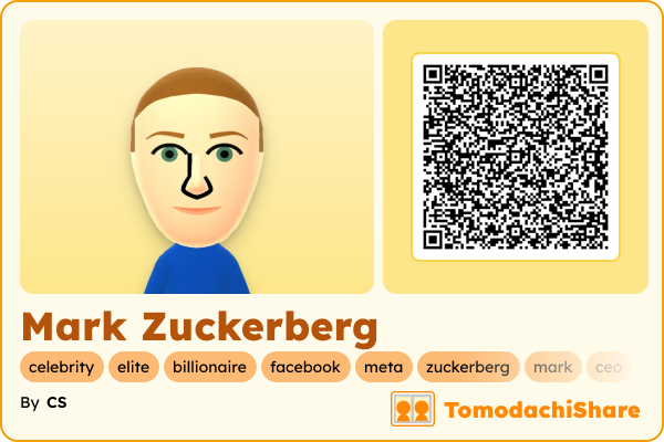 Mark Zuckerberg, a male Mii  with tags: celebrity, elite, billionaire, facebook, meta, zuckerberg, mark, ceo