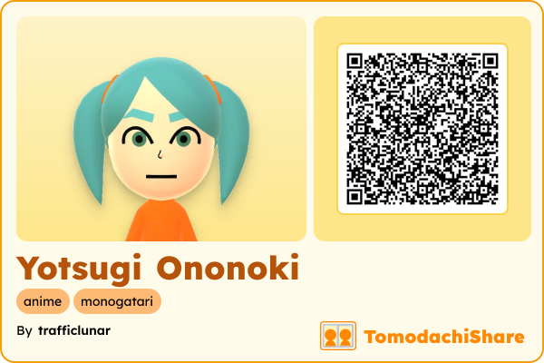 Yotsugi Ononoki, a female Mii  with tags: anime, monogatari