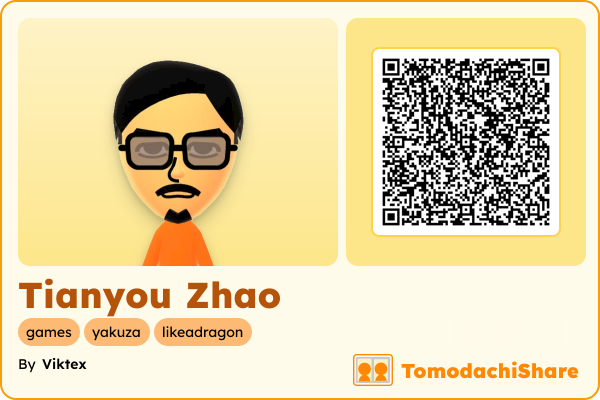 Tianyou Zhao, a male Mii  with tags: games, yakuza, likeadragon