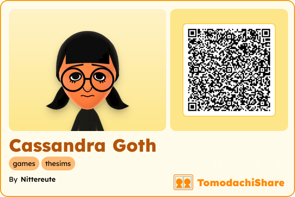 Cassandra Goth, a female Mii  with tags: games, thesims