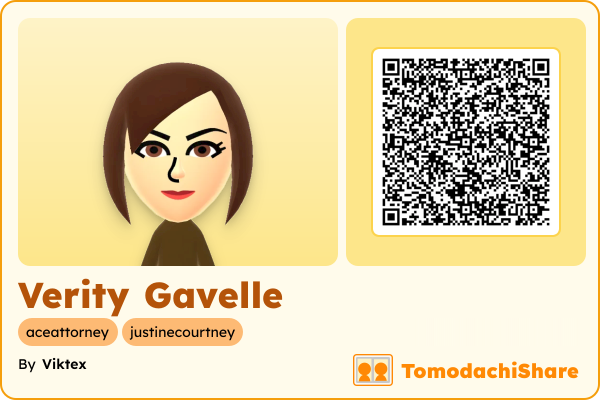Verity Gavelle, a female Mii  with tags: aceattorney, justinecourtney