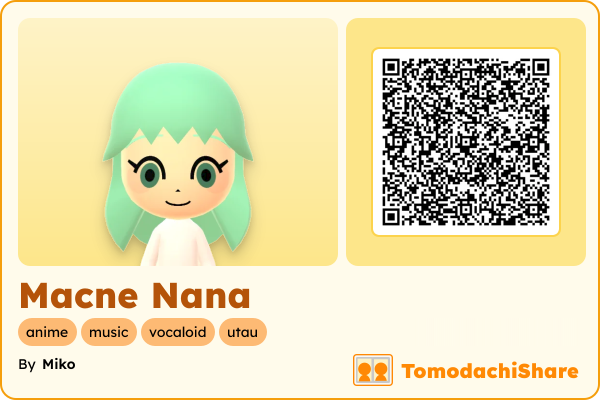 Macne Nana, a female Mii  with tags: anime, music, vocaloid, utau