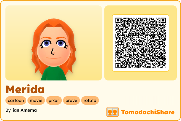 Merida, a female Mii  with tags: cartoon, movie, pixar, brave, rotbtd
