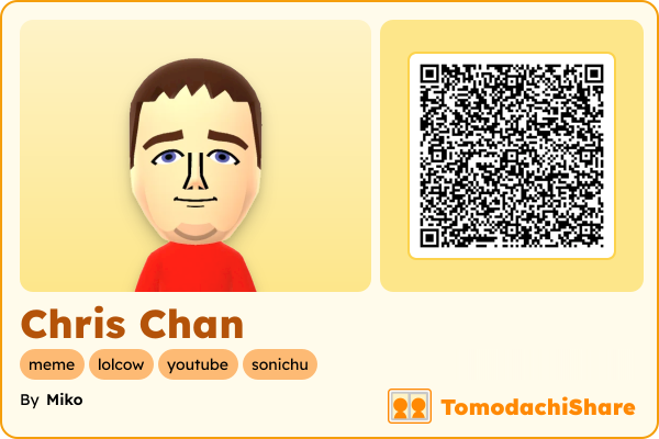 Chris Chan, a male Mii  with tags: meme, lolcow, youtube, sonichu