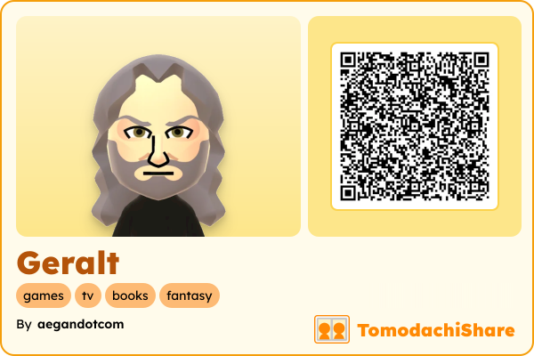 Geralt, a male Mii  with tags: games, tv, books, fantasy