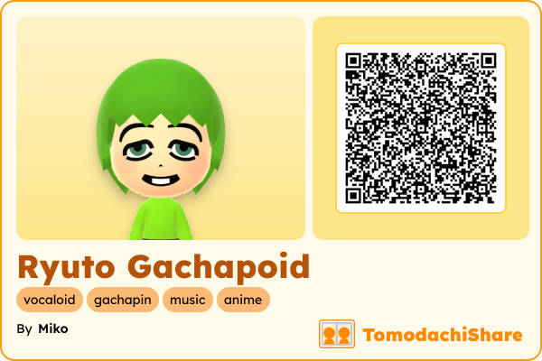 Ryuto Gachapoid, a male Mii  with tags: vocaloid, gachapin, music, anime