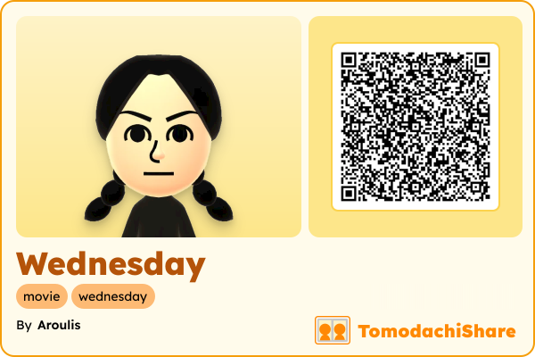 Wednesday, a female Mii  with tags: movie, wednesday