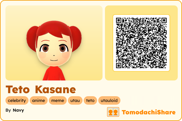 Teto Kasane, a female Mii  with tags: celebrity, anime, meme, utau, teto, utauloid