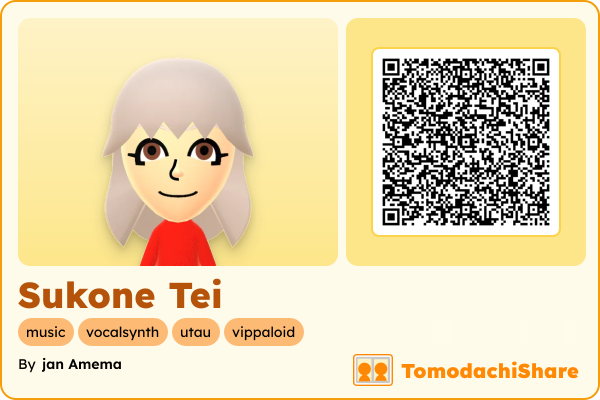 Sukone Tei, a female Mii  with tags: music, vocalsynth, utau, vippaloid