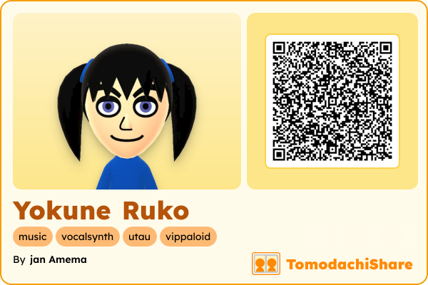 Yokune Ruko, a male Mii  with tags: music, vocalsynth, utau, vippaloid