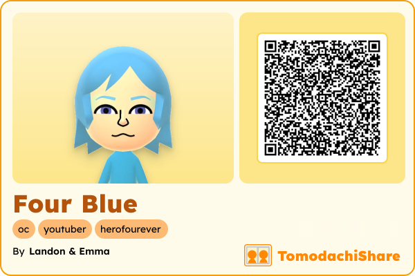 Four Blue, a male Mii  with tags: oc, youtuber, herofourever, foureverblue