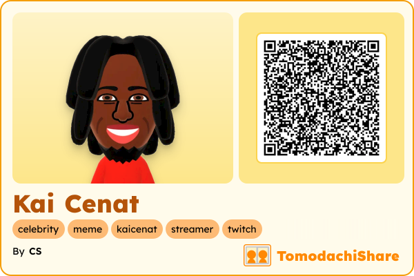 Kai Cenat, a male Mii  with tags: celebrity, meme, kaicenat, streamer, twitch