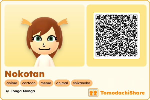 Nokotan, a female Mii  with tags: anime, cartoon, meme, animal, shikanoko