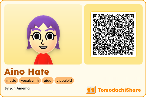 Aino Hate, a female Mii  with tags: music, vocalsynth, utau, vippaloid