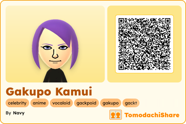 Gakupo Kamui, a male Mii  with tags: celebrity, anime, vocaloid, gackpoid, gakupo, gackt