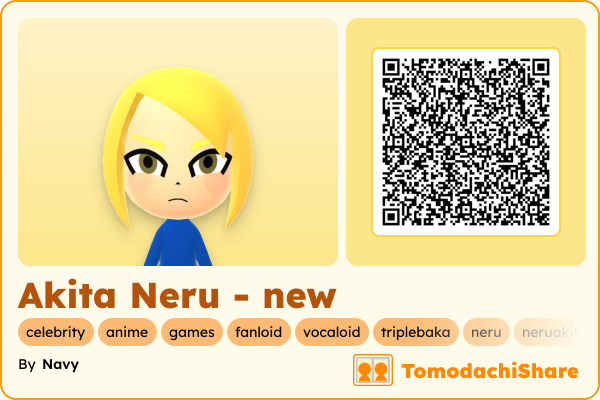 Akita Neru - new, a female Mii  with tags: celebrity, anime, games, fanloid, vocaloid, triplebaka, neru, neruakita