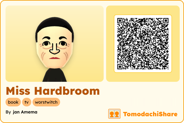 Miss Hardbroom, a male Mii  with tags: book, tv, worstwitch