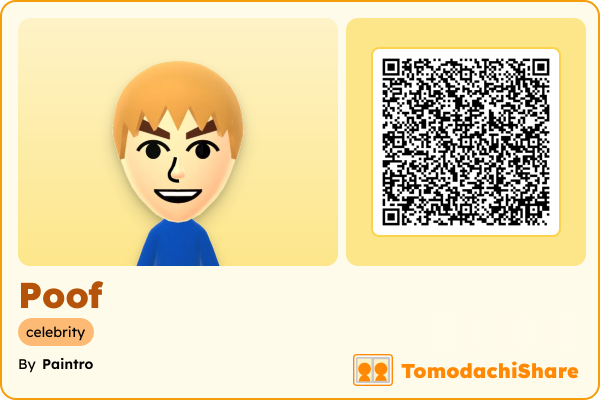Poof, a male Mii  with tags: celebrity