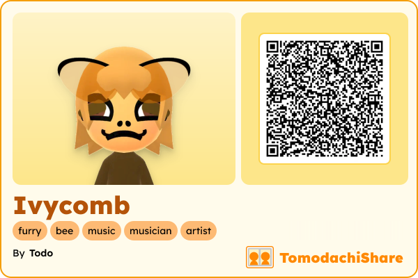 Ivycomb, a male Mii  with tags: furry, bee, music, musician, artist