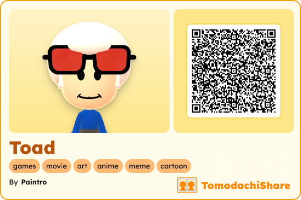Toad, a male Mii  with tags: games, movie, art, anime, meme, cartoon