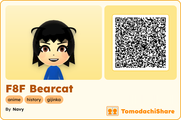 F8F Bearcat, a female Mii  with tags: anime, history, gijinka