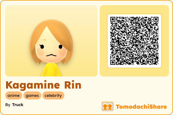 Kagamine Rin, a female Mii  with tags: anime, games, celebrity