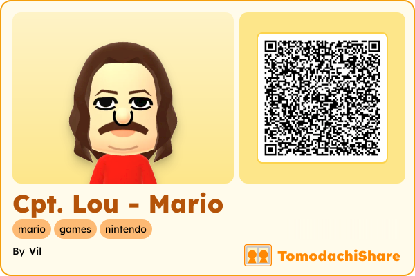 Cpt. Lou - Mario, a male Mii  with tags: mario, games, nintendo