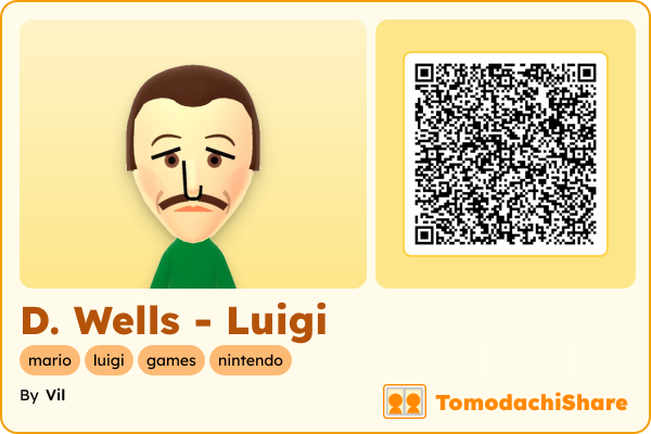 D. Wells - Luigi, a male Mii  with tags: mario, luigi, games, nintendo