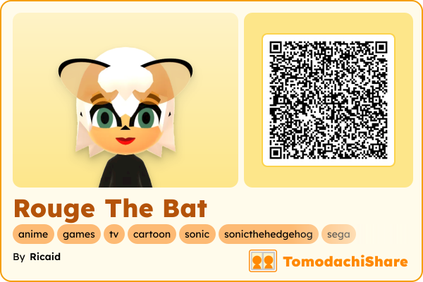 Rouge The Bat, a female Mii  with tags: anime, games, tv, cartoon, sonic, sonicthehedgehog, sega
